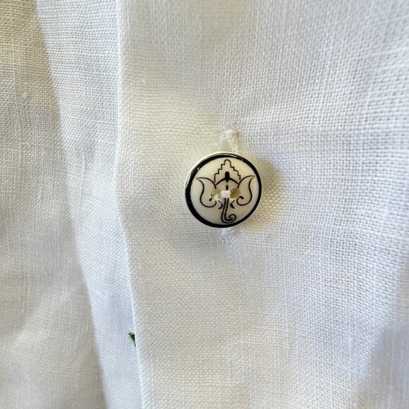 Neros fumata Positano Linen Shirt Womens Large White Lemons Embroidery Italy - Picture 2 of 5